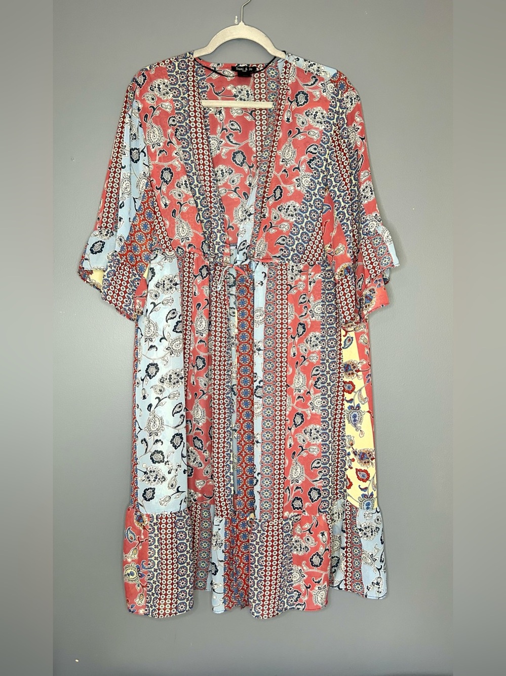 Slip‎ Dress Topper/Cover Cardigan Kimono 14/16 Multicolor Paisley Patchwork Boho